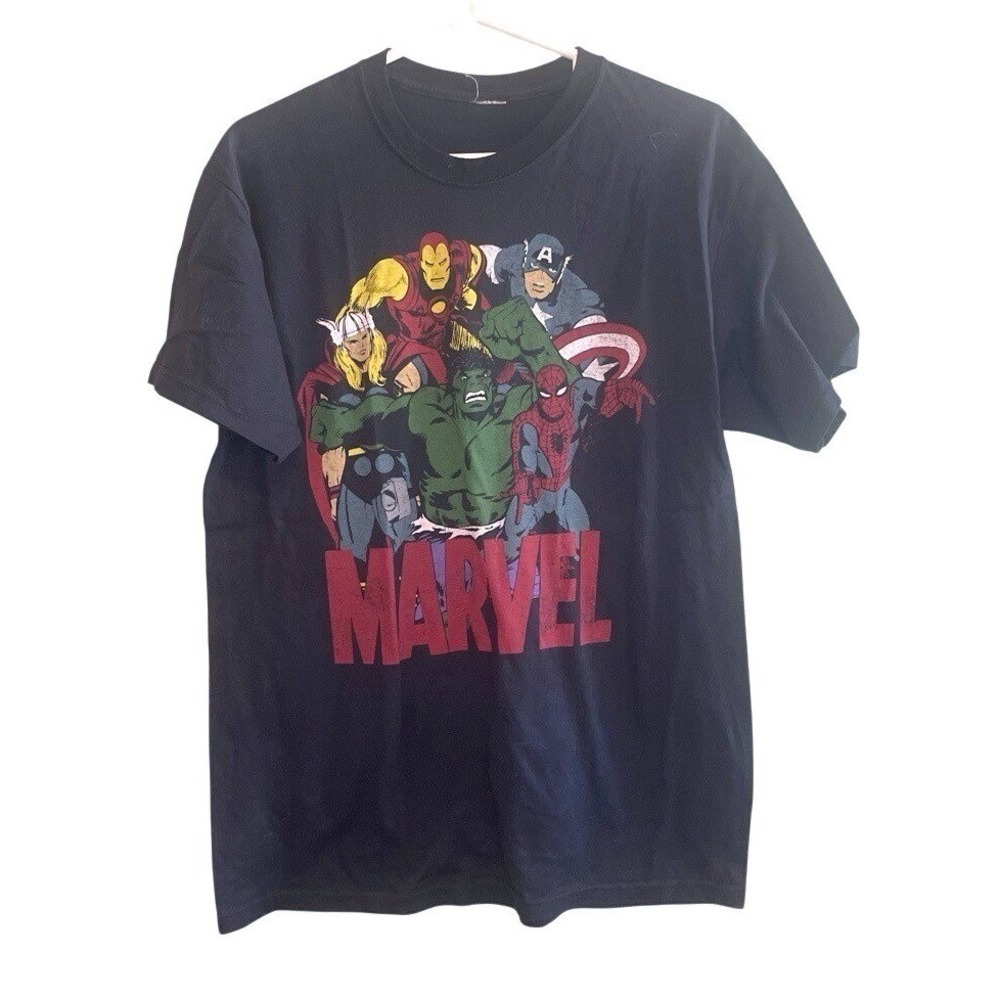 Mens Crew Neck Casual Graphic Marvel Comics Super Hero T-Shirt Black Size Medium